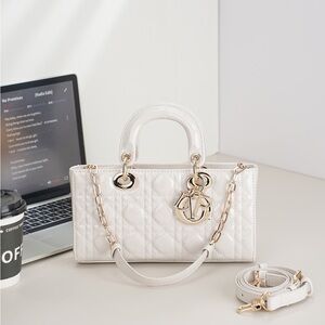Dior White Quilted Top-Handle Satchel with Gold Hardware